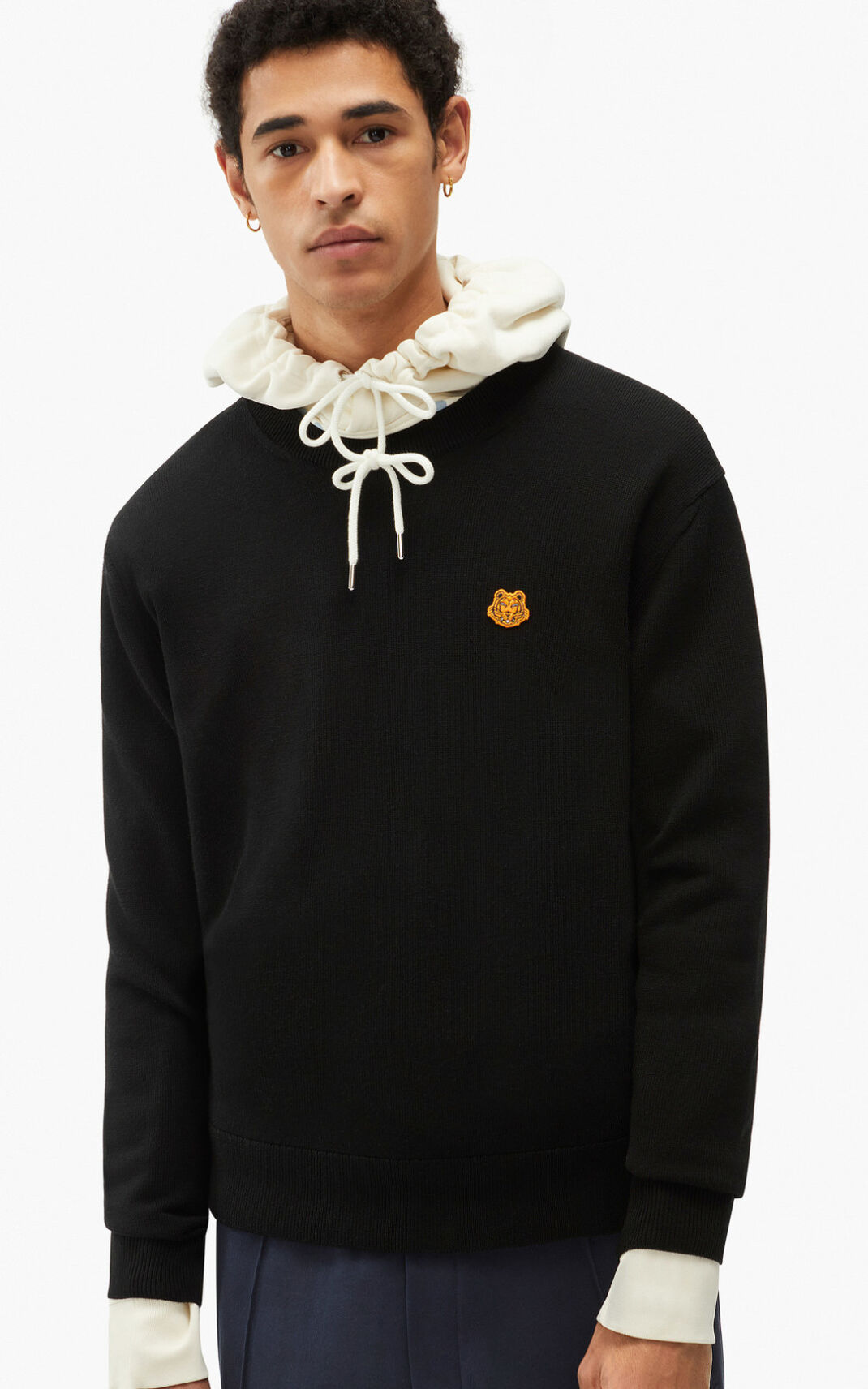 Kenzo Tiger Crest merino wool Kazak Erkek Siyah | 3017-XBJTP